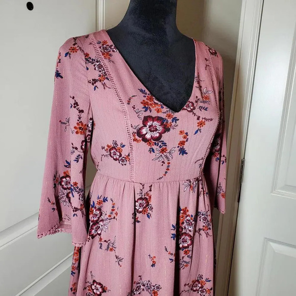 Lily Rose Mauve Floral Metallic Striped Women's Mini Dress Size XS NWOT - Picture 7 of 14